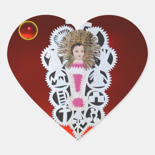 Kind Jesus, antikes Weihnachtspapier Carvingruby Herz-Aufkleber (Vorderseite)