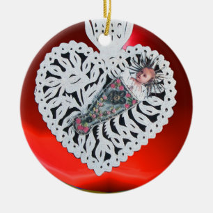 Kind Jesus, Antiquitätenherz Papier Carving Keramikornament