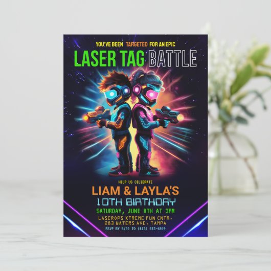 Kind-Laser-Tag Geburtstag Einladung (Stehend Vorderseite)