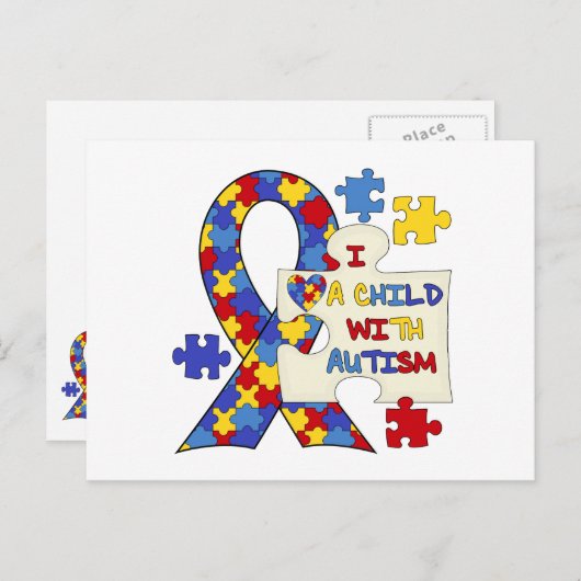 Kind mit Autismus-Bewusstseins-Band Postkarte (Vorne/Hinten)