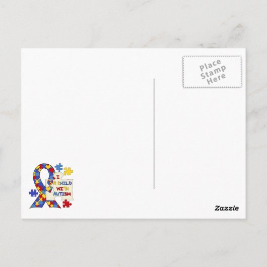 Kind mit Autismus-Bewusstseins-Band Postkarte (Rückseite)