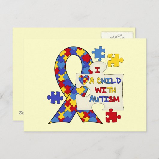 Kind mit Autismus-Bewusstseins-Band Postkarte (Vorne/Hinten)