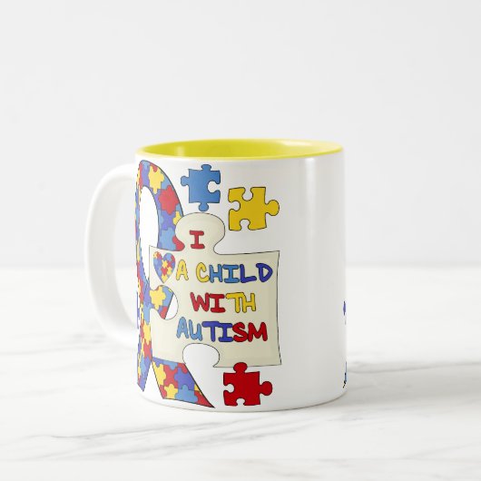 Kind mit Autismus-Bewusstseins-Band Zweifarbige Tasse (Vorderseite Links)