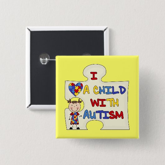 Kind mit Autismus-brünettem Mädchen 2 Button (Vorne & Hinten)