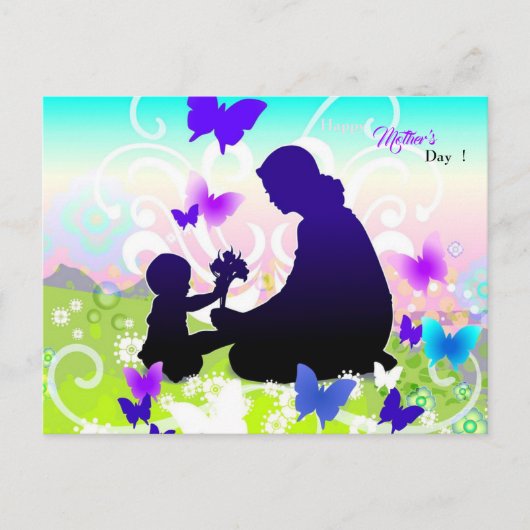 Kind mit Blume und Mutter Postkarte (Vorderseite)