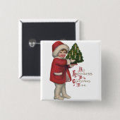 Kind mit Christbaum Vintage Illustration Kunst Button (Vorne & Hinten)