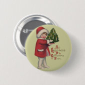 Kind mit Christbaum Vintage Illustration Kunst Button (Vorne & Hinten)