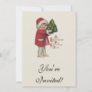 Kind mit Christbaum Vintage Illustration Kunst Einladung
