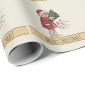 Kind mit Christbaum Vintage Illustration Kunst Geschenkpapier (Rolleneckpunkt)