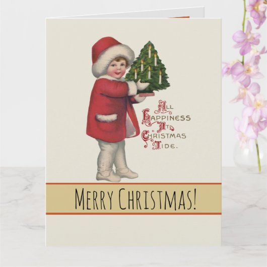 Kind mit Christbaum Vintage Illustration Kunst Karte (Orchidee)