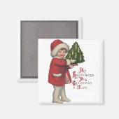 Kind mit Christbaum Vintage Illustration Kunst Magnet (Vorderseite/Rückseite)