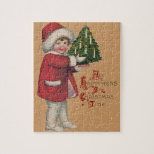 Kind mit Christbaum Vintage Illustration Kunst Puzzle