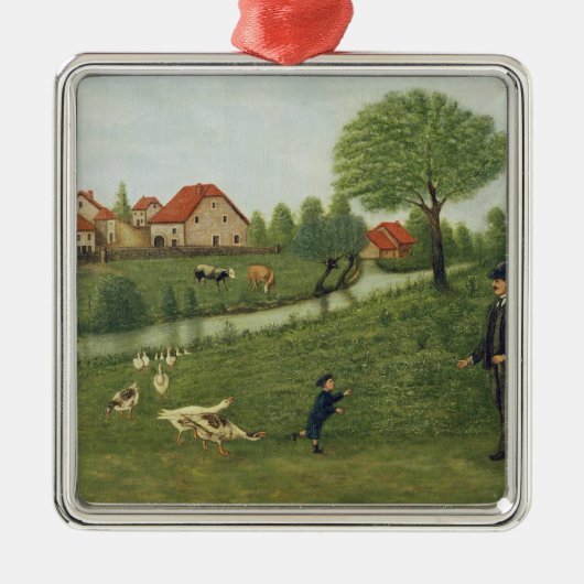 Kind mit Gänsen Ornament Aus Metall (Vorne)