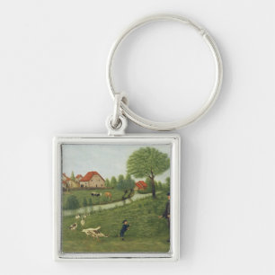 Kind mit Gänsen Schlüsselanhänger