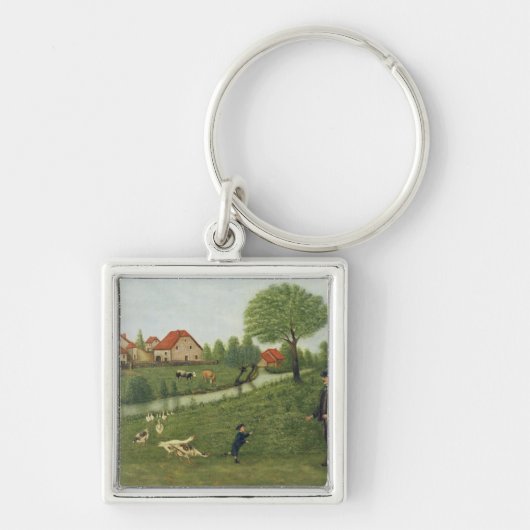 Kind mit Gänsen Schlüsselanhänger (Vorne)