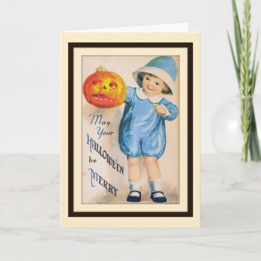 Kind mit Halloween Jack O' Lantern Card Karte (Vorderseite)