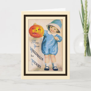 Kind mit Halloween-Kürbiskarten Karte