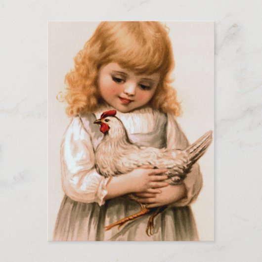 Kind mit Huhn Postkarte (Vorderseite)