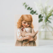 Kind mit Hühnchen Postkarte (Stehend Vorderseite)