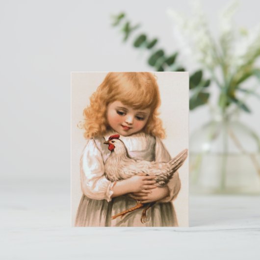 Kind mit Hühnchen Postkarte (Stehend Vorderseite)