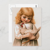 Kind mit Hühnchen Postkarte (Vorne/Hinten)