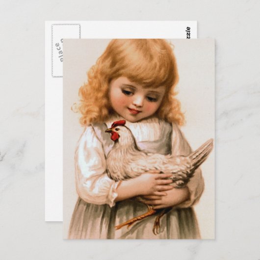 Kind mit Hühnchen Postkarte (Vorne/Hinten)