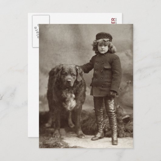 Kind mit Hund, C1885 Postkarte (Vorne/Hinten)