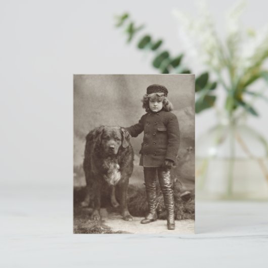 Kind mit Hund, C1885 Postkarte (Stehend Vorderseite)