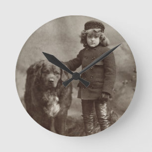 Kind mit Hund, C1885 Runde Wanduhr