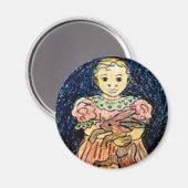 Kind mit Kaninchen Magnet (Vorderseite/Rückseite)