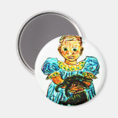 Kind mit Kaninchen Magnet (Vorderseite/Rückseite)