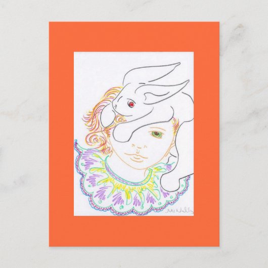 Kind mit Kaninchen Postkarte (Vorderseite)