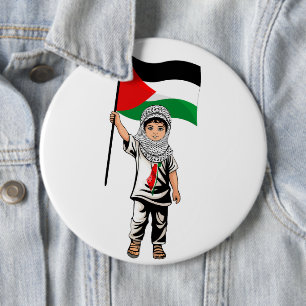 Kind mit Keffiyeh Palästina-Flagge Button