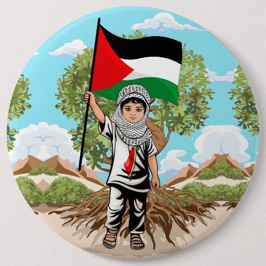 Kind mit Keffiyeh Palästina-Flagge Button (Vorderseite)