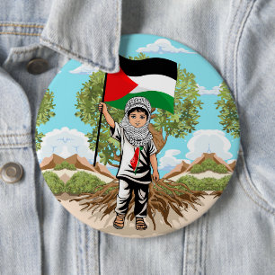 Kind mit Keffiyeh Palästina-Flagge Button
