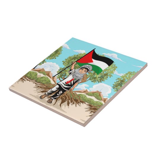 Kind mit Keffiyeh Palästina-Flagge Fliese (Seite)