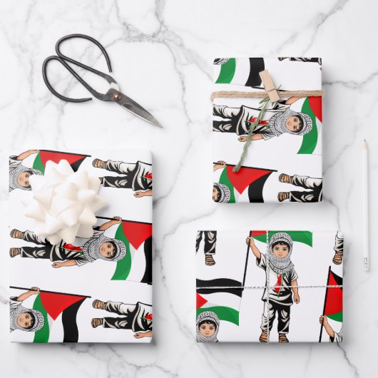 Kind mit Keffiyeh Palästina-Flagge Geschenkpapier Set (Vorderseite)
