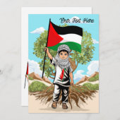 Kind mit Keffiyeh Palästina-Flagge und Olivenbaum Einladung (Vorne/Hinten)