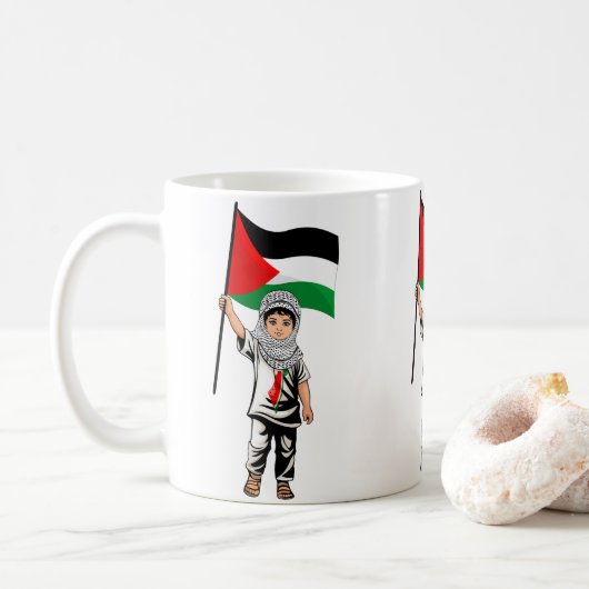 Kind mit Keffiyeh Palästina-Flagge und Olivenbaum Kaffeetasse (Mit Donut)