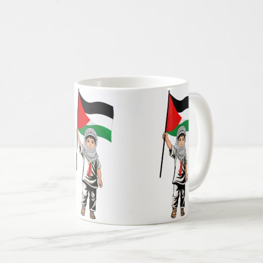 Kind mit Keffiyeh Palästina-Flagge und Olivenbaum Kaffeetasse (VorderseiteRechts)