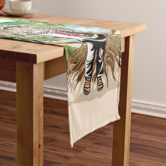 Kind mit Keffiyeh Palästina-Flagge und Olivenbaum Kurzer Tischläufer (Beispiel)