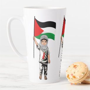 Kind mit Keffiyeh Palästina-Flagge und Olivenbaum Milchtasse