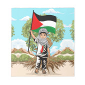 Kind mit Keffiyeh Palästina-Flagge und Olivenbaum Notizblock (Vorderseite)