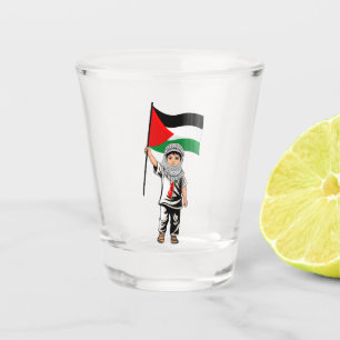 Kind mit Keffiyeh Palästina-Flagge und Olivenbaum Schnapsglas