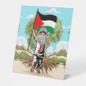 Kind mit Keffiyeh Palästina-Flagge und Olivenbaum Sockelschild (Vorderseite)