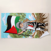 Kind mit Keffiyeh Palästina-Flagge und Olivenbaum Strandtuch (Vorderseite)