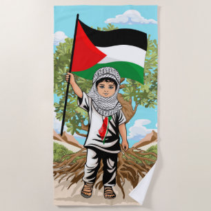 Kind mit Keffiyeh Palästina-Flagge und Olivenbaum Strandtuch