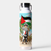 Kind mit Keffiyeh Palästina-Flagge und Olivenbaum Trinkflasche (Vorne)