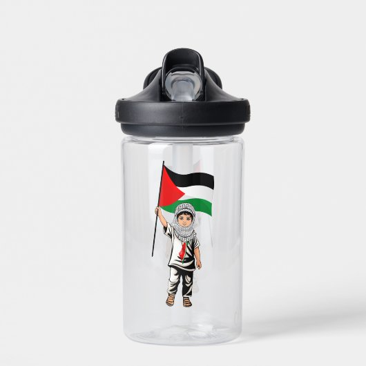 Kind mit Keffiyeh Palästina-Flagge und Olivenbaum Trinkflasche (Vorne)