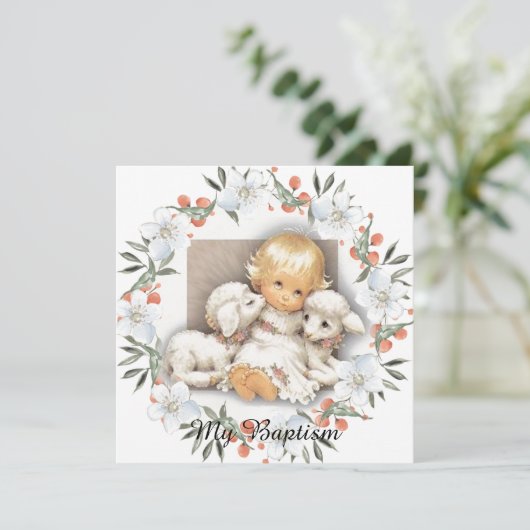 Kind mit Lamm - Batismus Einladung (Stehend Vorderseite)
